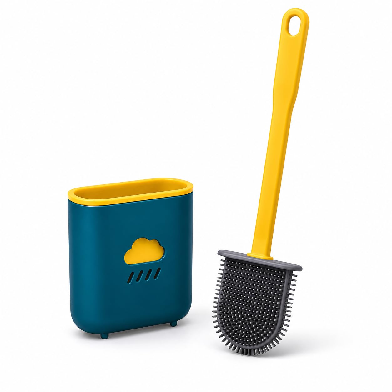 Silicone Toilet Brush with Quick-Dry Holder | Flexible Soft Bristle 360° Deep Cleaning Toilet Brush