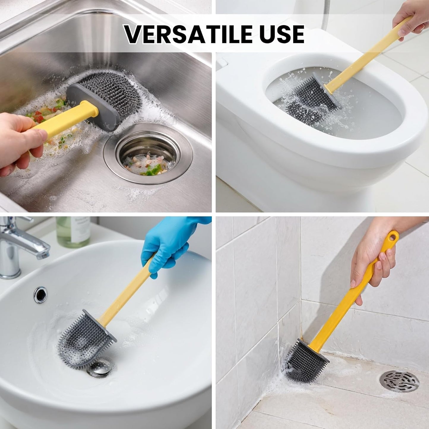 Silicone Toilet Brush with Quick-Dry Holder | Flexible Soft Bristle 360° Deep Cleaning Toilet Brush