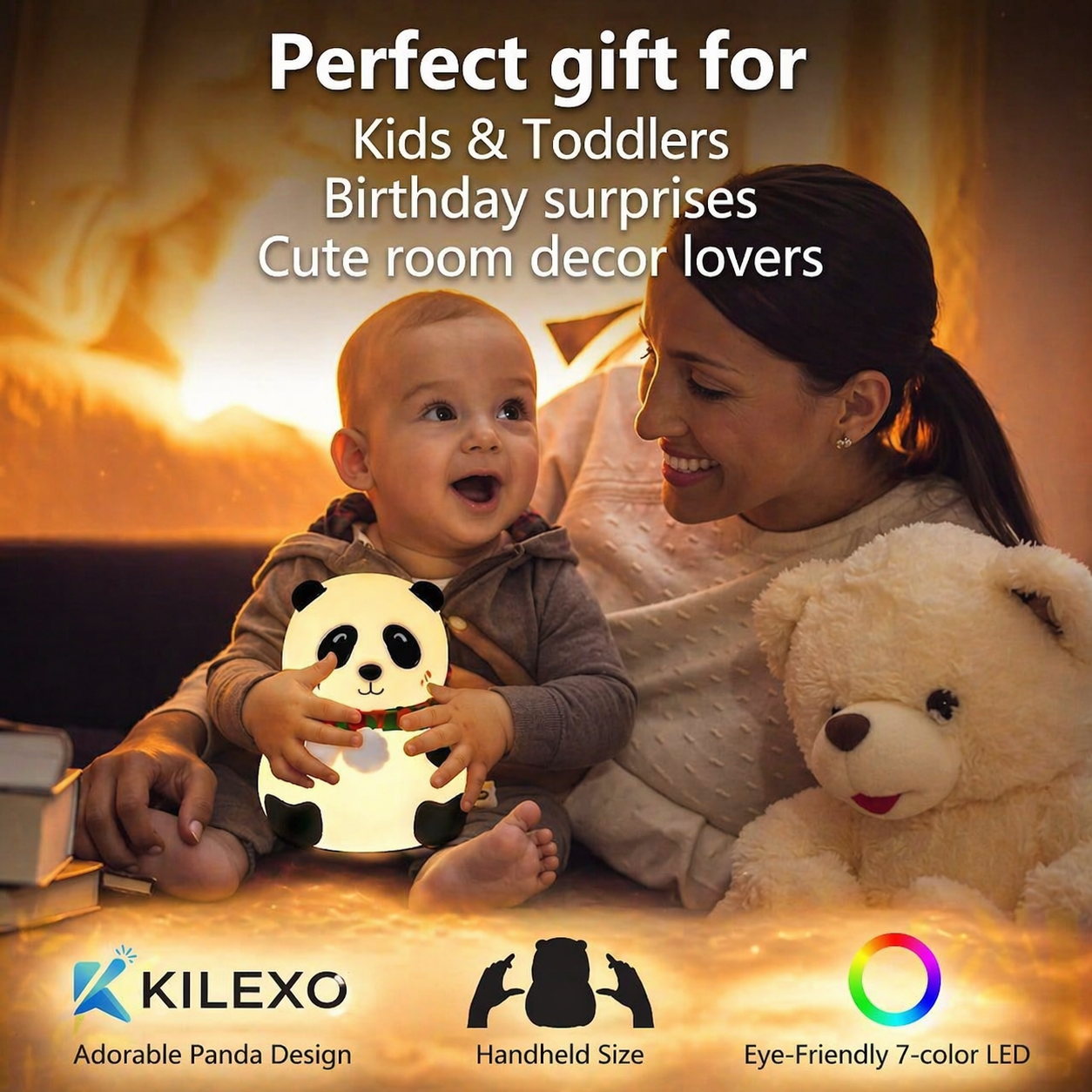 Cute Panda Night Lamp – Only 4 Left! Soft Silicone, 7 Color LED Touch Light (Rechargeable)
