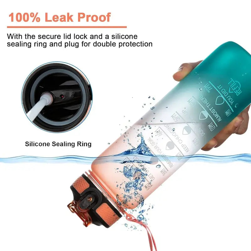 Motivational Water Bottle with Straw & Time Marker – 1L Leakproof | BPA-Free Sports Bottle