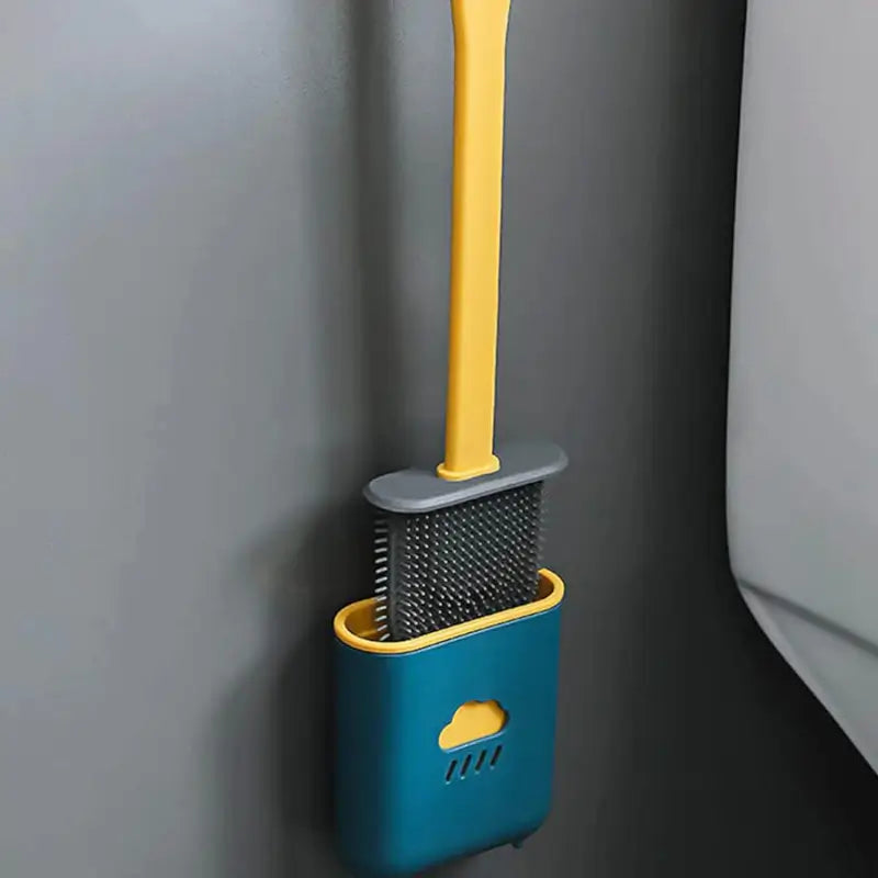 Silicone Toilet Brush with Quick-Dry Holder | Flexible Soft Bristle 360° Deep Cleaning Toilet Brush