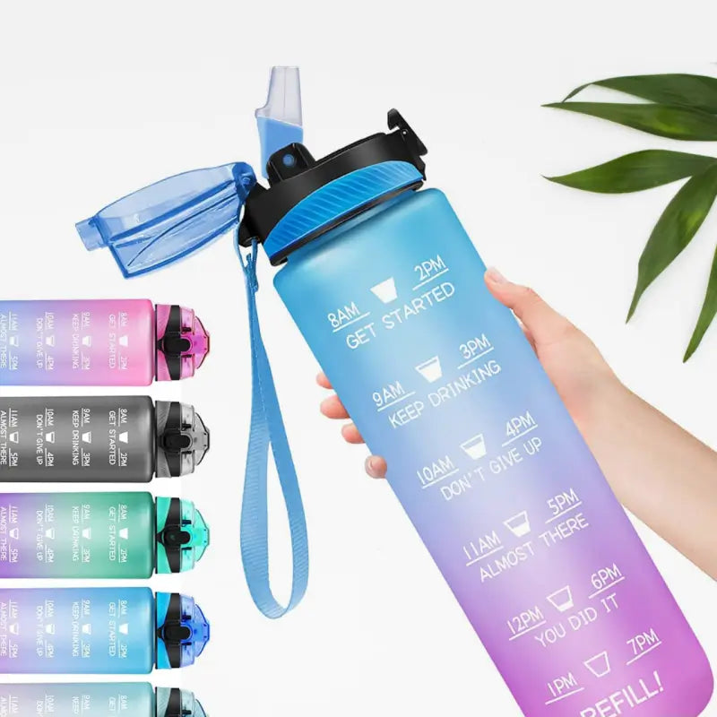 Motivational Water Bottle with Straw & Time Marker – 1L Leakproof | BPA-Free Sports Bottle