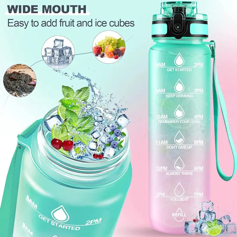 Motivational Water Bottle with Straw & Time Marker – 1L Leakproof | BPA-Free Sports Bottle