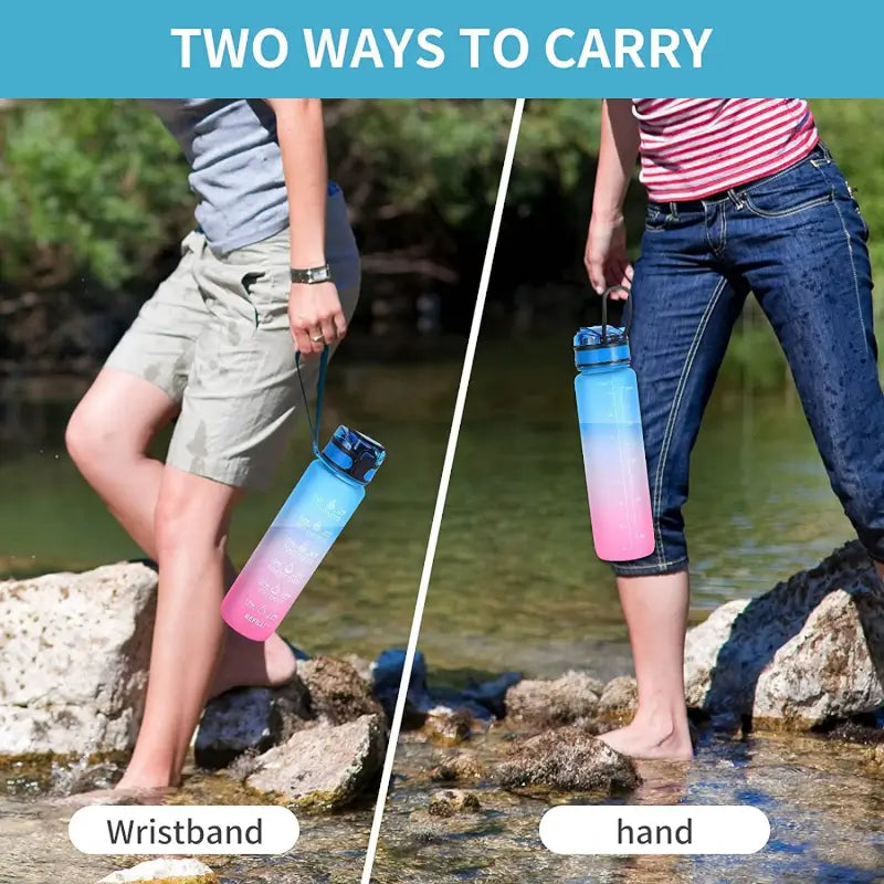 Motivational Water Bottle with Straw & Time Marker – 1L Leakproof | BPA-Free Sports Bottle